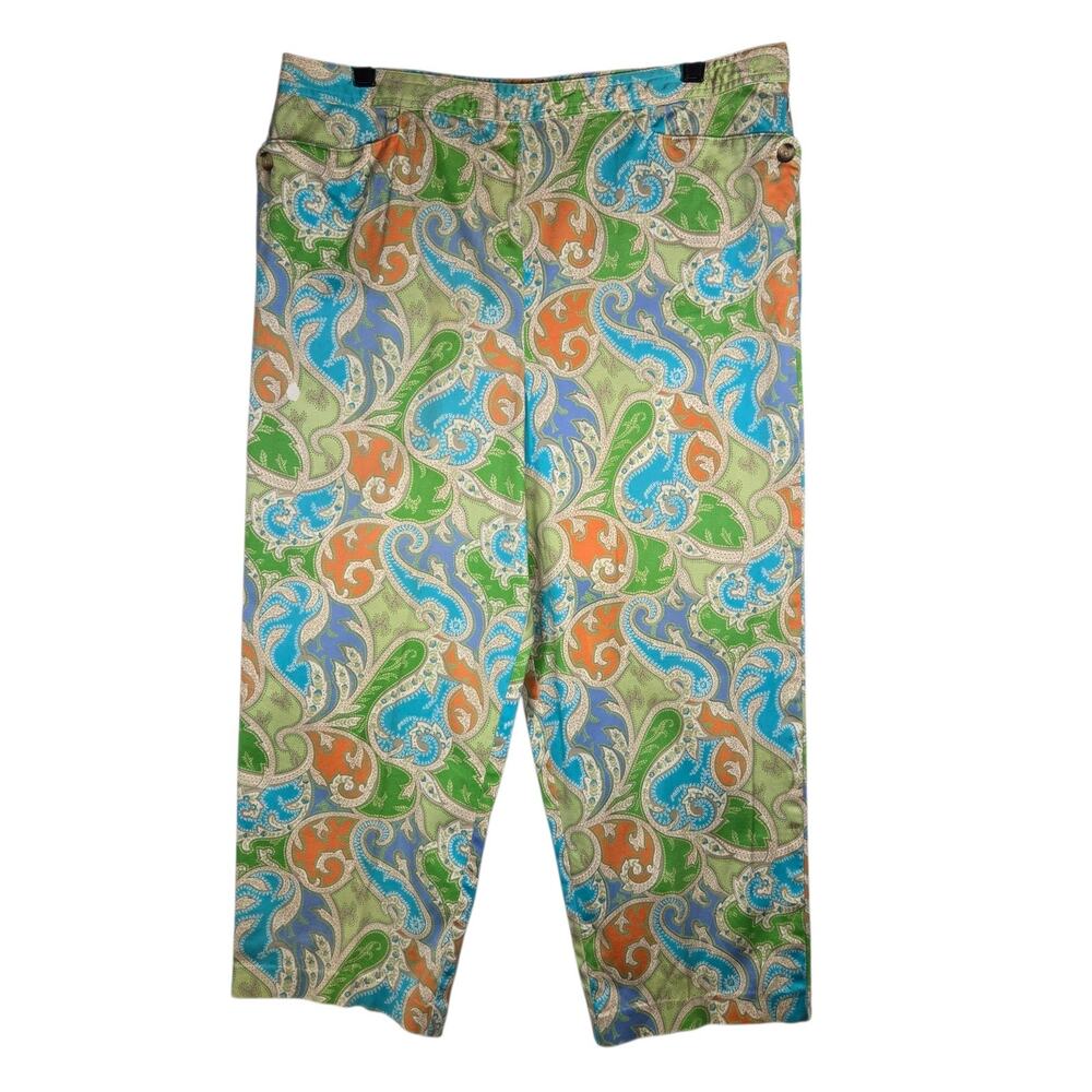 Talbots Pants Womens 18 Multicolor Paisley‎ Cropped Stretch Cotton Capri Casual